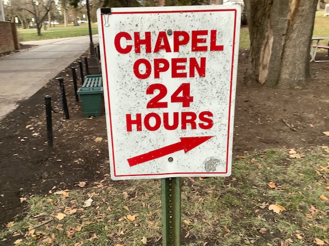 Chapel sign at the HUB
photo by Kayla Young